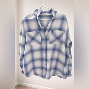 Blue and White Plaid Button-Up Shirt